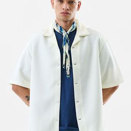 Snitch Oversized Textured Cuban Collar Casual Shirt-image-74