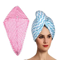 Kuber Industries Blue & White 2 Pieces Striped Microfiber 380 GSM Bath Towels-28