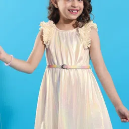 Hola Bonita Girls Sleeveless Shiny A-Line Dress With Belt-image-91