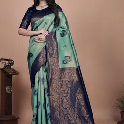 KALINI Ethnic Motifs Zari Art Silk Banarasi Saree-image-82