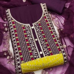 SAINOOR Floral Embroidered Sequinned Cotton Silk Unstitched Dress Material-image-50