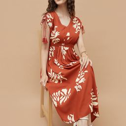 Colour Me by Melange Women Floral Printed V-Neck Fit and Flare Midi Dress-image-30