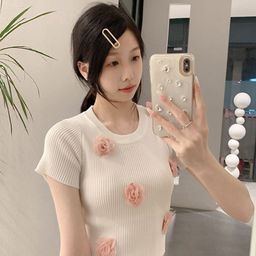 KPOP Women Floral Round Neck Short Sleeves Top-image-54