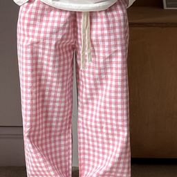 LULU & SKY Girls Gingham Checked Low-Rise Wide Leg Cotton Trousers-image-10