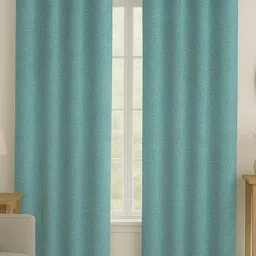 STITCHNEST Turquoise Blue Jute Silk Long Door Curtain-image-57