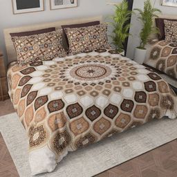 Aura Brown & White Ethnic Motifs 140 TC Queen Bedsheet with 2 Pillow Covers-image-42