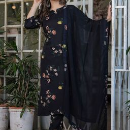 Yara Creation Floral Printed Notch Neck Straight Kurta With Trousers & Dupatta-image-71