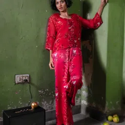 AMROOD Printed V Neck Top & Trouser With Bustier-image-10