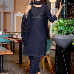 Royal Export Floral Yoke Design Sequinned Kurta With Trouser & Dupatta image 1