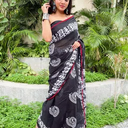 Craft Musium Floral Pure Cotton Bagru Saree-image-65