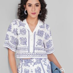 AKKRITI BY PANTALOONS Print Cotton Shirt Style Crop Top-picture-6