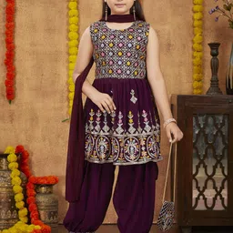 Sangria Girls Purple Georgette Kurta Sets-image-51