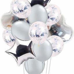 Solid Silver Confetti Balloons Bouquet with Metallic and Foil Balloons Kit Balloon-image-57