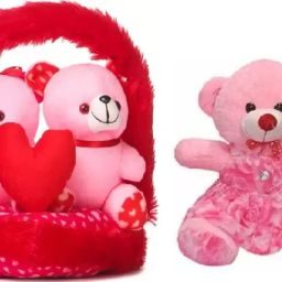 Best Quality Super Soft Couple-Basket Teddies & Pink Doll Toy Combo for Kids- 30 cm-13
