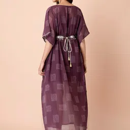Rang by Indya Purple Bandhani Printed Kaftan Kurta With Attached Belt image 4