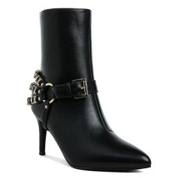 London Rag Harness Detail Stiletto Black Buckle Boots-image-75