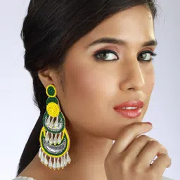 Sangria Stone-Studded & Pearl-Beaded Chandbali Earrings-23