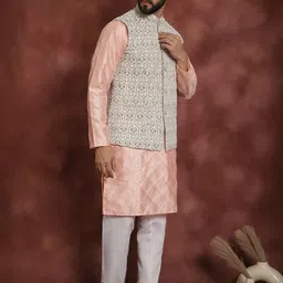 Anouk Embroidered Regular Thread Work Kurta With Churidar & Nehru Jacket image 4