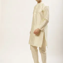 Jompers Men Cream-Coloured & Green Kurta with Pyjamas & Nehru Jacket image 4