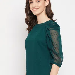 WineRed Self Design Puff Sleeves Regular Top image 3