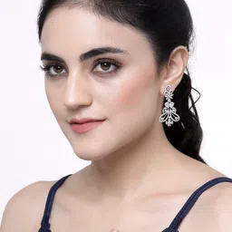 ZENEME Rhodium-Plated Drop Earrings-27
