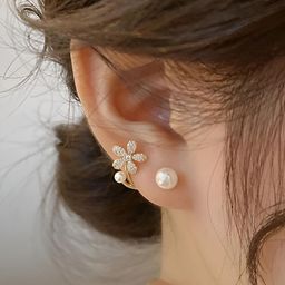 Goho Stone-Studded & Beaded Floral Studs Earrings-20