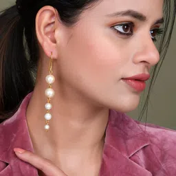 Silvermerc Designs Gold Plated Pearl Contemporary Drop Earrings-image-10