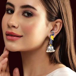 Rubans Silver-Plated Peacock Shaped Jhumkas-image-2