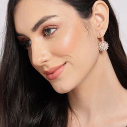 SOHI White Floral Pearls Studded Drop Earrings-40