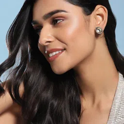 Ruby Raang Black Teardrop Kundan Shaped Studs Earrings image 4