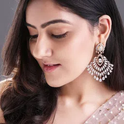 Rubans 22K Rose Gold Plated  AD & CZ Studded Designer Chandelier Earrings-33