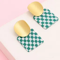 SOHI Gold Plated Square Contemporary Drop Earrings image 3