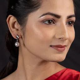 justpeachy Rhodium-Plated Stone Studded Classic Drop Earrings image 4