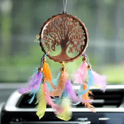 DULI Brown Hanging Tree of Life Dream catcher Windchime with Pastel Mutlicolor Feathers-20