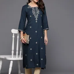 Anouk Teal Blue Ethnic Motifs Embroidered Straight Kurta-picture-29