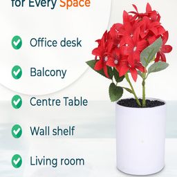 Kuber Industries Red & White Egyptian Starcluster Artificial Flower With Pot image 3