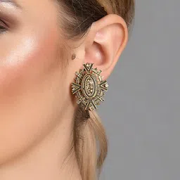 ToniQ Peach-Coloured & Gold-Plated Diamond Shaped Studs Earrings-image-93