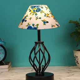 Devansh White & Blue Printed Cotton Table lamp With Iron Base image 5