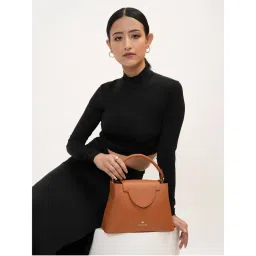 KLEIO Vegan Leather Top Handle Handbag with Detachable Strap Brown-picture-7