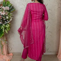 Label Shaurya Sanadhya Striped Self Design Sequined Kurta with Pyjamas & Dupatta image 5