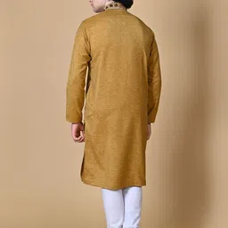 MAAHI FABS Men Mustard Yellow Yoke Design Regular Thread Work Kurta with Pyjamas image 3