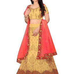 MANVAA Embroidered Beads and Stones Semi-Stitched Lehenga & Unstitched Blouse With Dupatta image 2