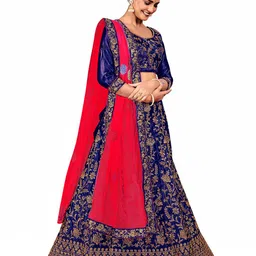 MANVAA Embroidered Beads & Stones Semi-Stitched Lehenga & Unstitched Blouse With Dupatta image 4