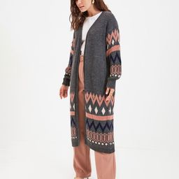 Trendyol Geometric Printed V-Neck Longline Front-Open image 5