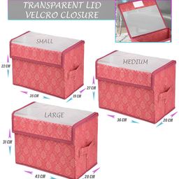 Kuber Industries Maroon 3 Pieces Velcro Transparent Drawer Box with Handle Organisers image 4
