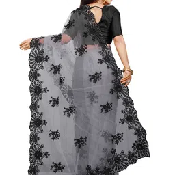 BARKIYA CREATION Floral Embroidered Beads and Stones Net Saree image 5