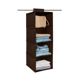 Kuber Industries Brown 2 Pieces 4 Shelf Foldable Non-Woven Multi-Utility Hanging Organiser image 4