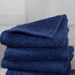 MASPAR Navy Blue Set Of 4 Solid 550 GSM Cotton Self Jacquard Bath Towels-0