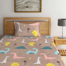 KLOTTHE Set of 2 Brown & Tan Geometric 210 TC Single Bedsheets with 2 Pillow Covers image 5