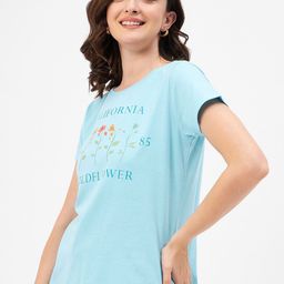 Mast & Harbour Blue Typography Printed Pure Cotton T-shirt-image-102